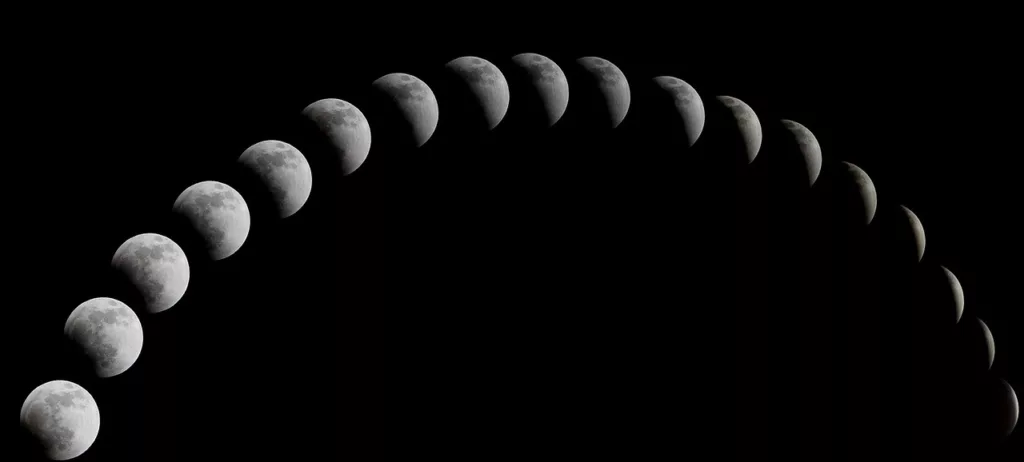 Voici les différentes phases d'une éclipse lunaire totale. 